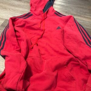 Adidas Red Hoodie with Black Stripes